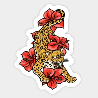 Jaguar With Jungle Flowers Sticker